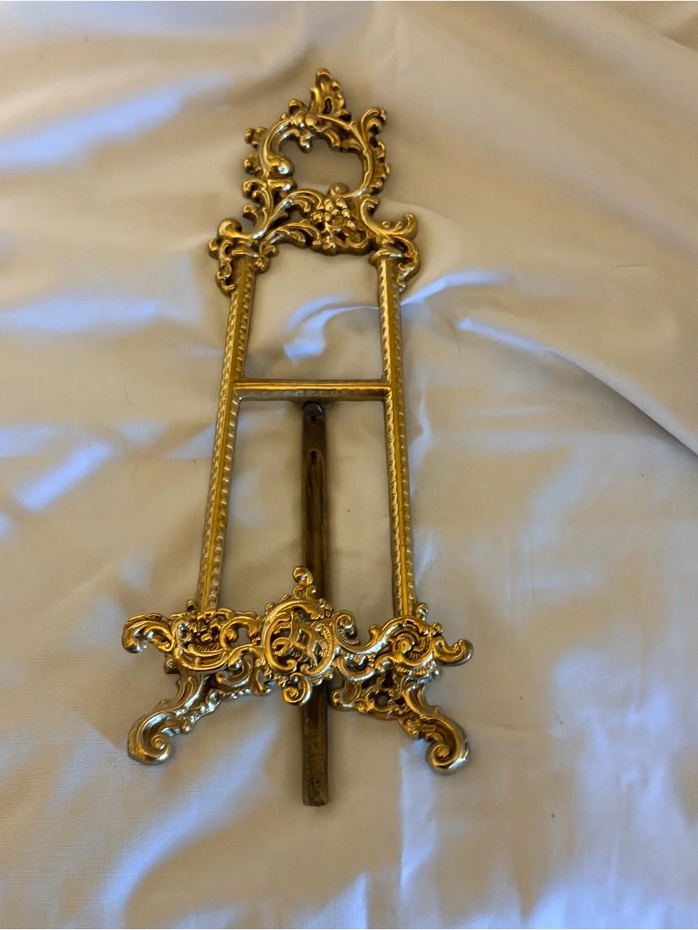 Vintage Ornate Brass Easel Display Stand | Gold Tone Victorian Cottage Decor 9.5